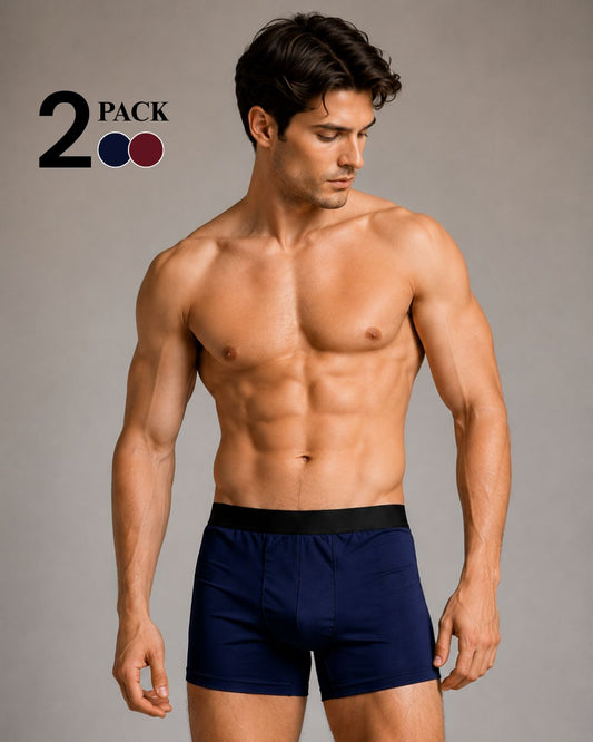 Pack of 2 - Premium Men's Boxer Briefs (Navy Blue & Maroon)
