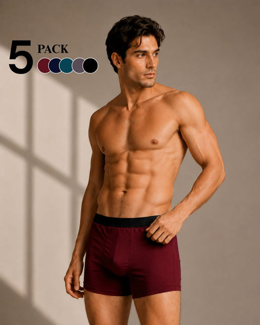 Pack of 5- Men's Premium Cotton Stretch Boxer Briefs