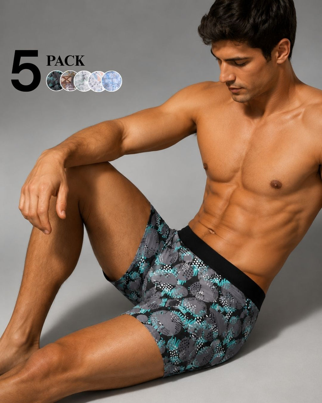 Pack of 5- Men's Premium Cotton Stretch Printed boxer.