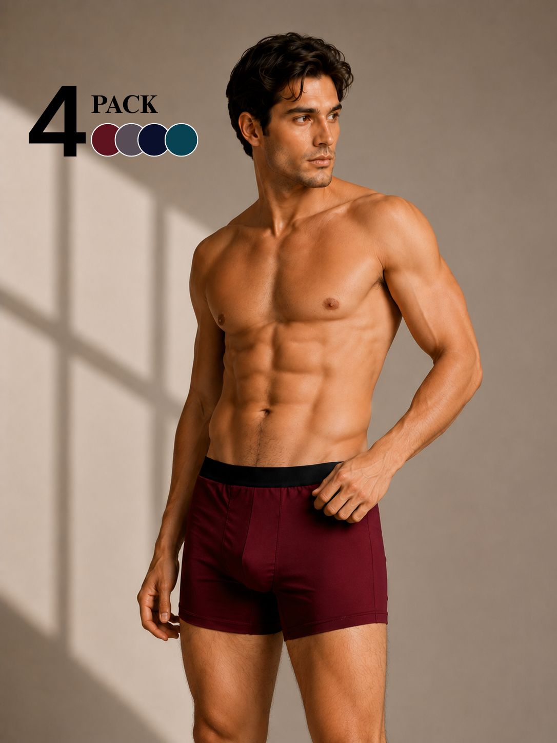 Pack of 4 – Men's Premium Cotton Stretch Solid Boxer Trunks