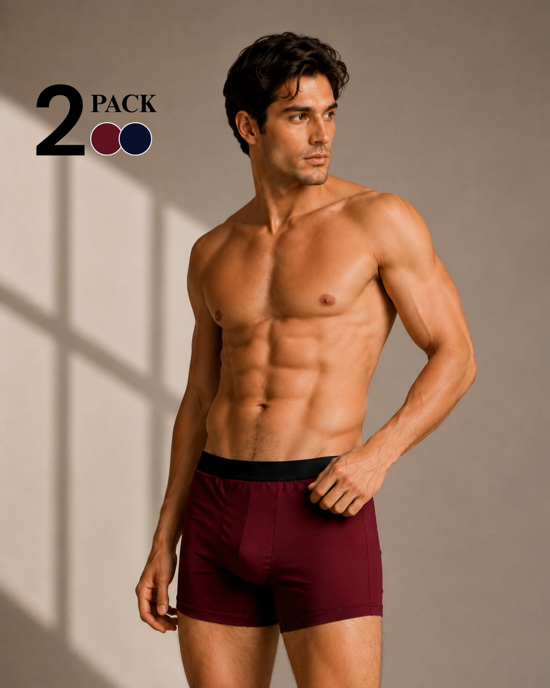 Pack of 2 - Premium Men's Boxer Briefs (Wine & Teal)