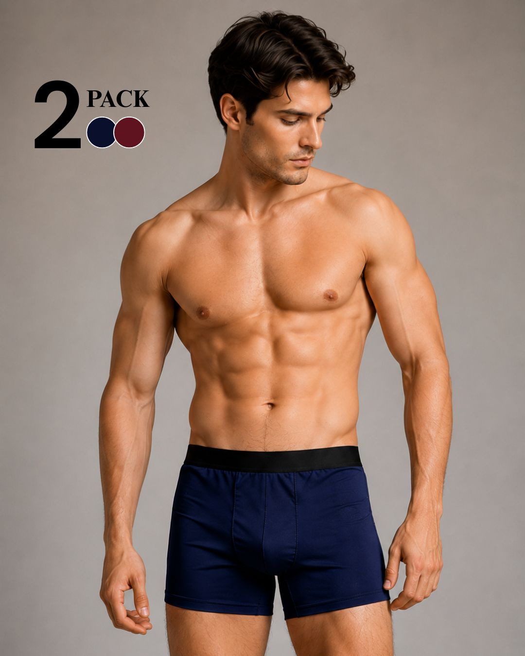 Pack of 2 - Premium Men's Boxer Briefs (Navy Blue & Maroon)