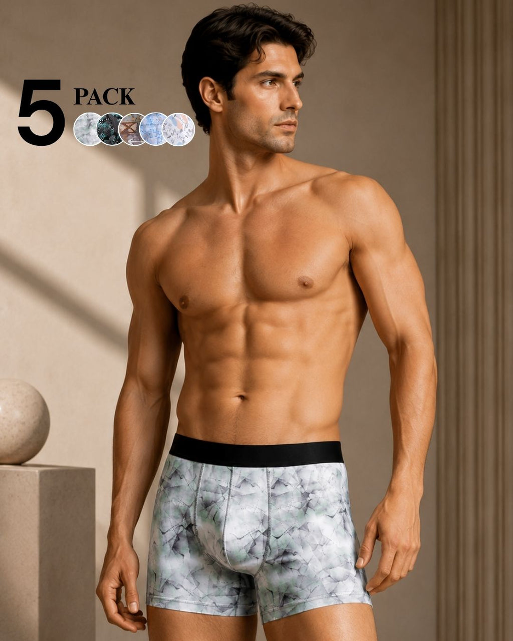 Pack of 5- Men's Premium Cotton Stretch Printed Boxer.