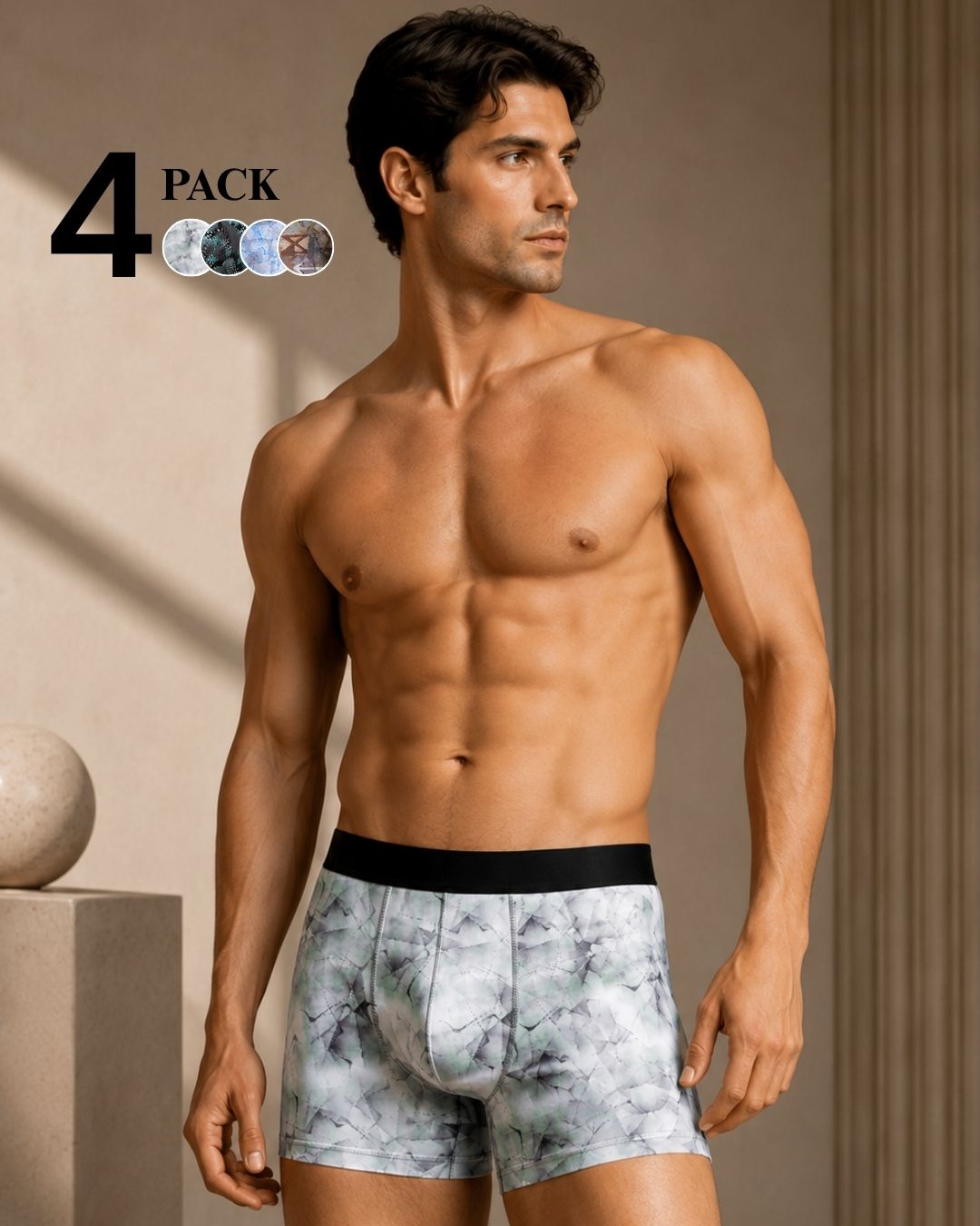 Pack of 4 – Men's Premium Cotton Stretch Solid Boxer Trunks